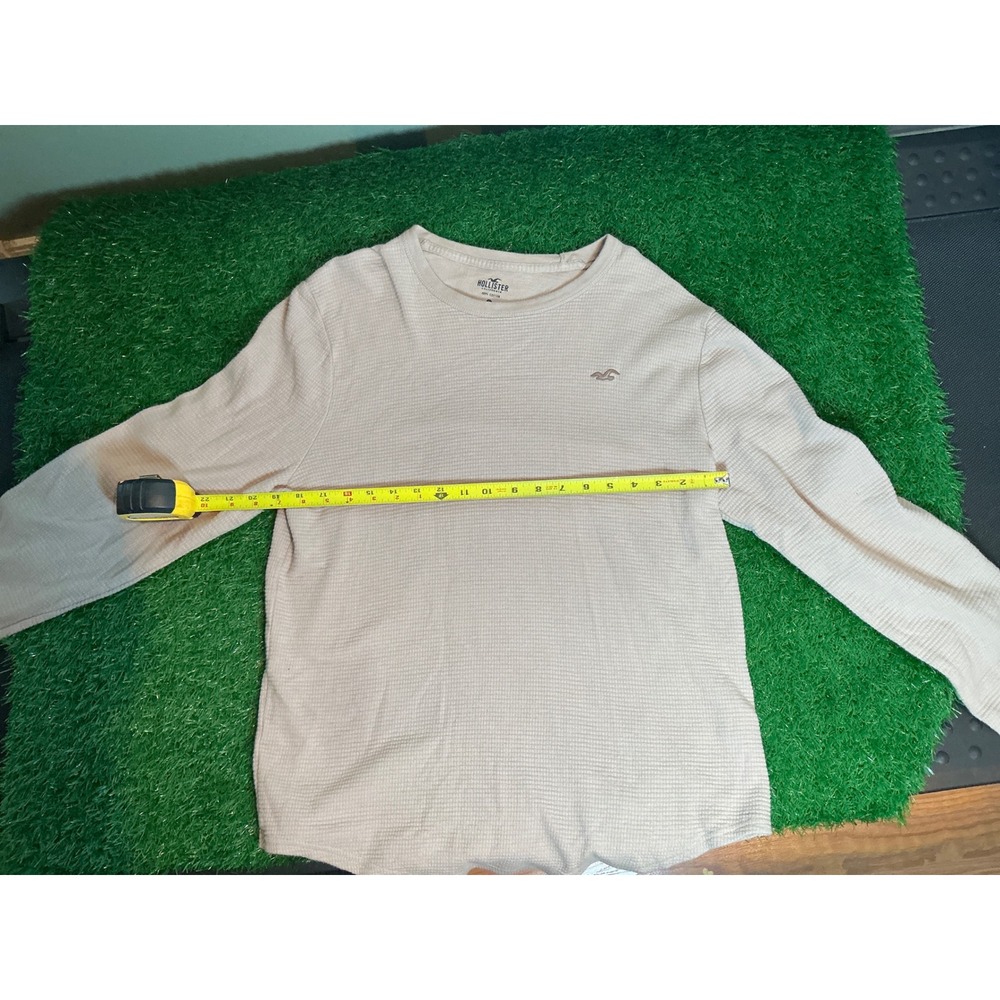 Hollister Mens Large Tan Beige Waffle Knit Thermal Long Sleeve Crewneck Shirt